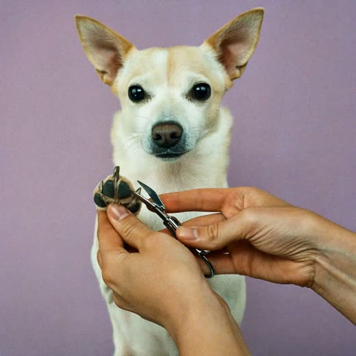 A small dog having its nails trimmed
